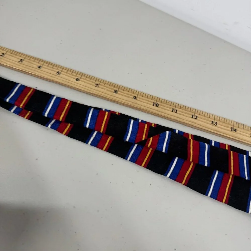 VTG Oscar de la Renta Striped Black Tie with Red and Blue Accents Textured